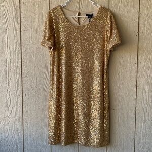 DKNY Gold Sequin Cocktail-Style Dress, Size 14
